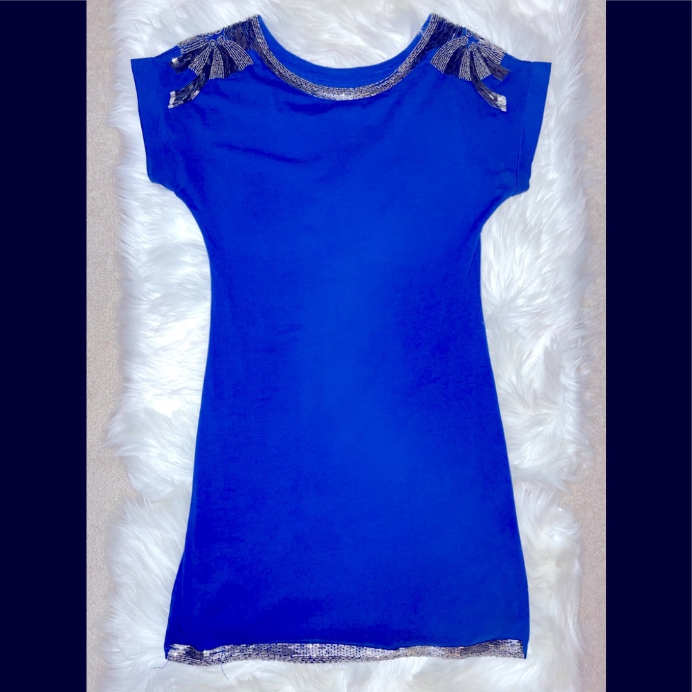 Royal Blue Jeweled T-Shirt Dress